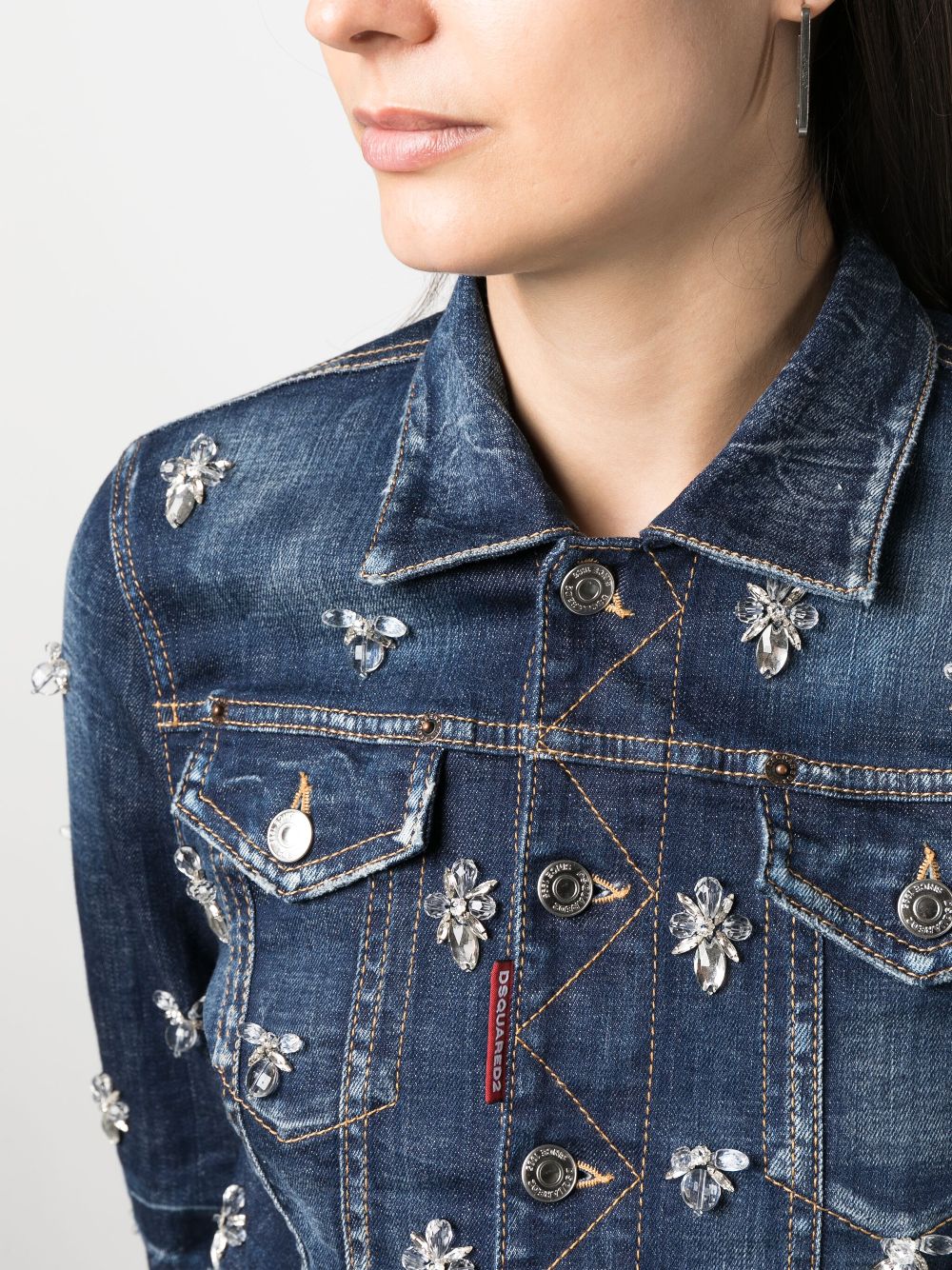 DSQUARED2 crystal-embellished cropped denim jacket Women