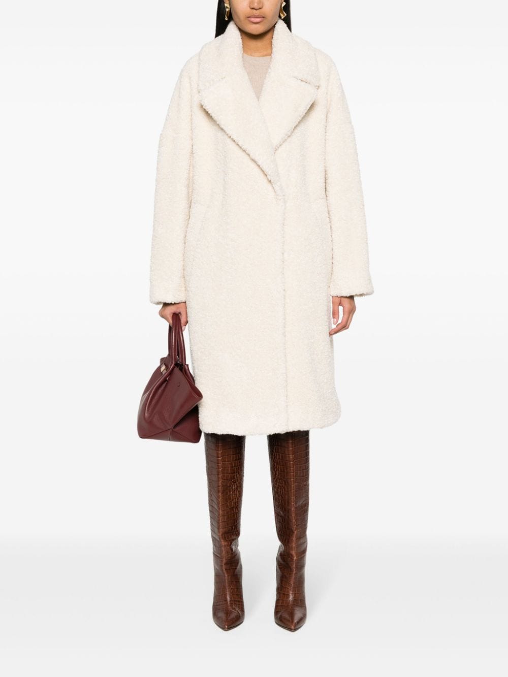 Shop Hugo Logo-appliqué Faux-shearling Coat In Neutrals