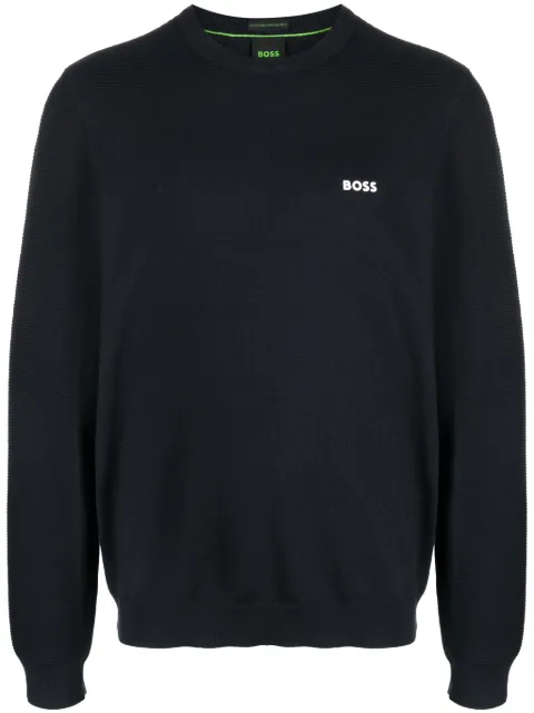 BOSS suéter con parche del logo y cuello redondo
