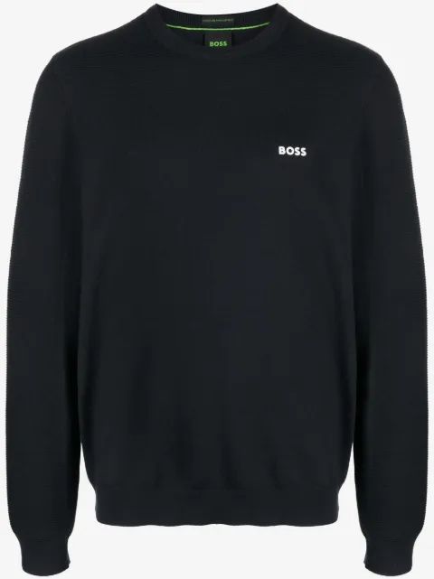 BOSS logo-patch round-neck jumper