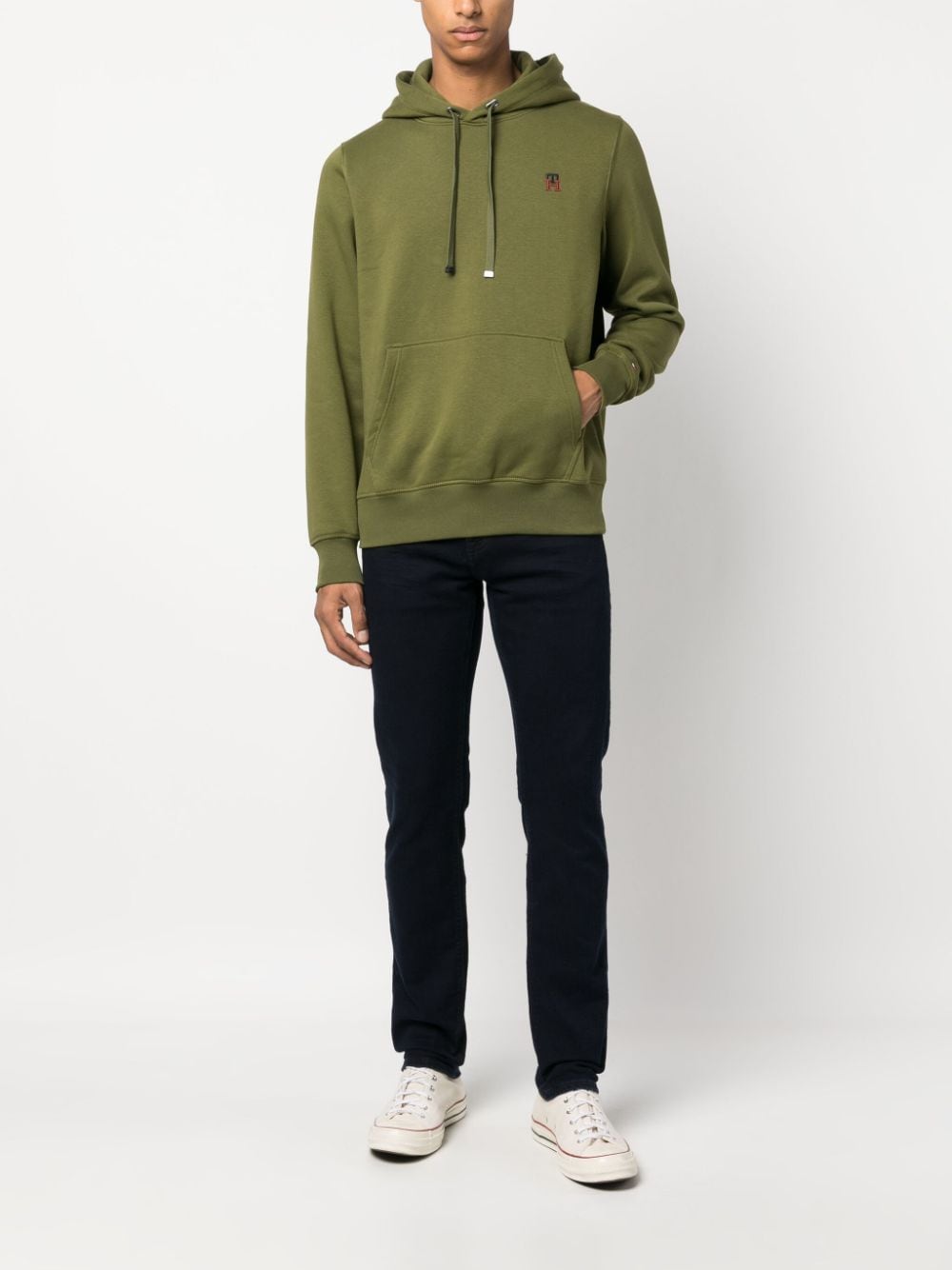 Tommy Hilfiger logo-embroidered cotton-blend hoodie - Groen
