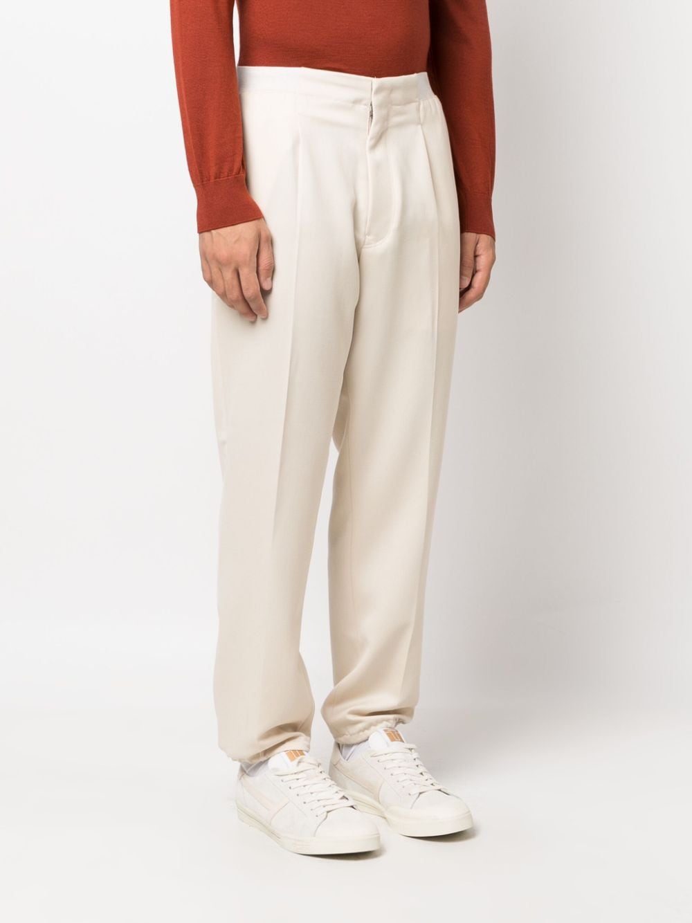 Shop Zegna Elasticated-ankles Wool Trousers In Neutrals