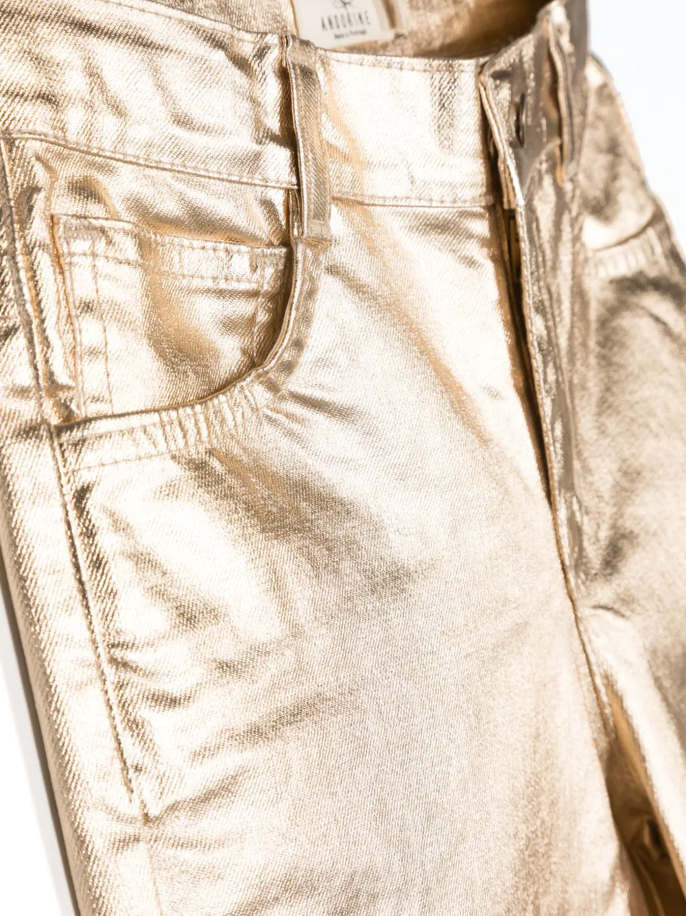 Shop Andorine Metallic-finish Straight-leg Trousers In Gold