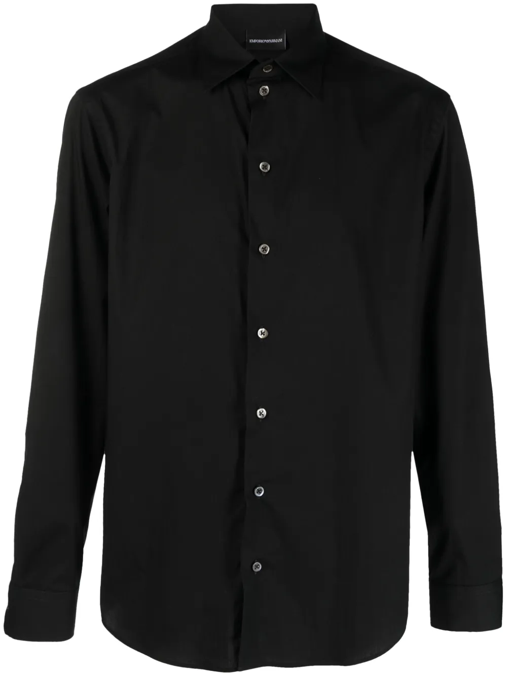 Emporio Armani Cotton Poplin Shirt With Buttoned Cuffs And Curved Hem In Black