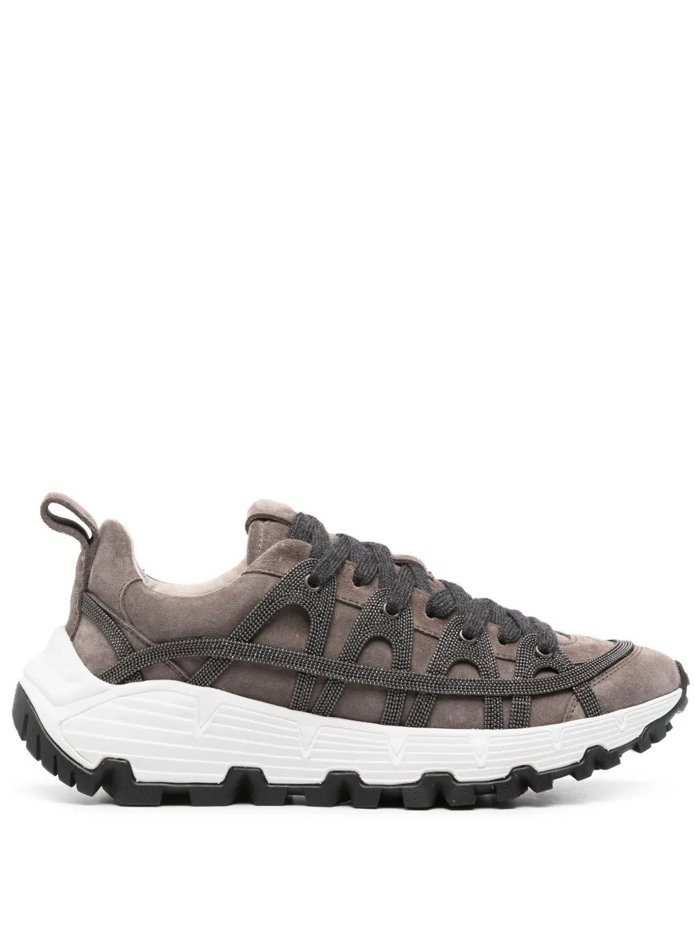 Brunello Cucinelli Monili Bead-embellished Sneakers In Brown