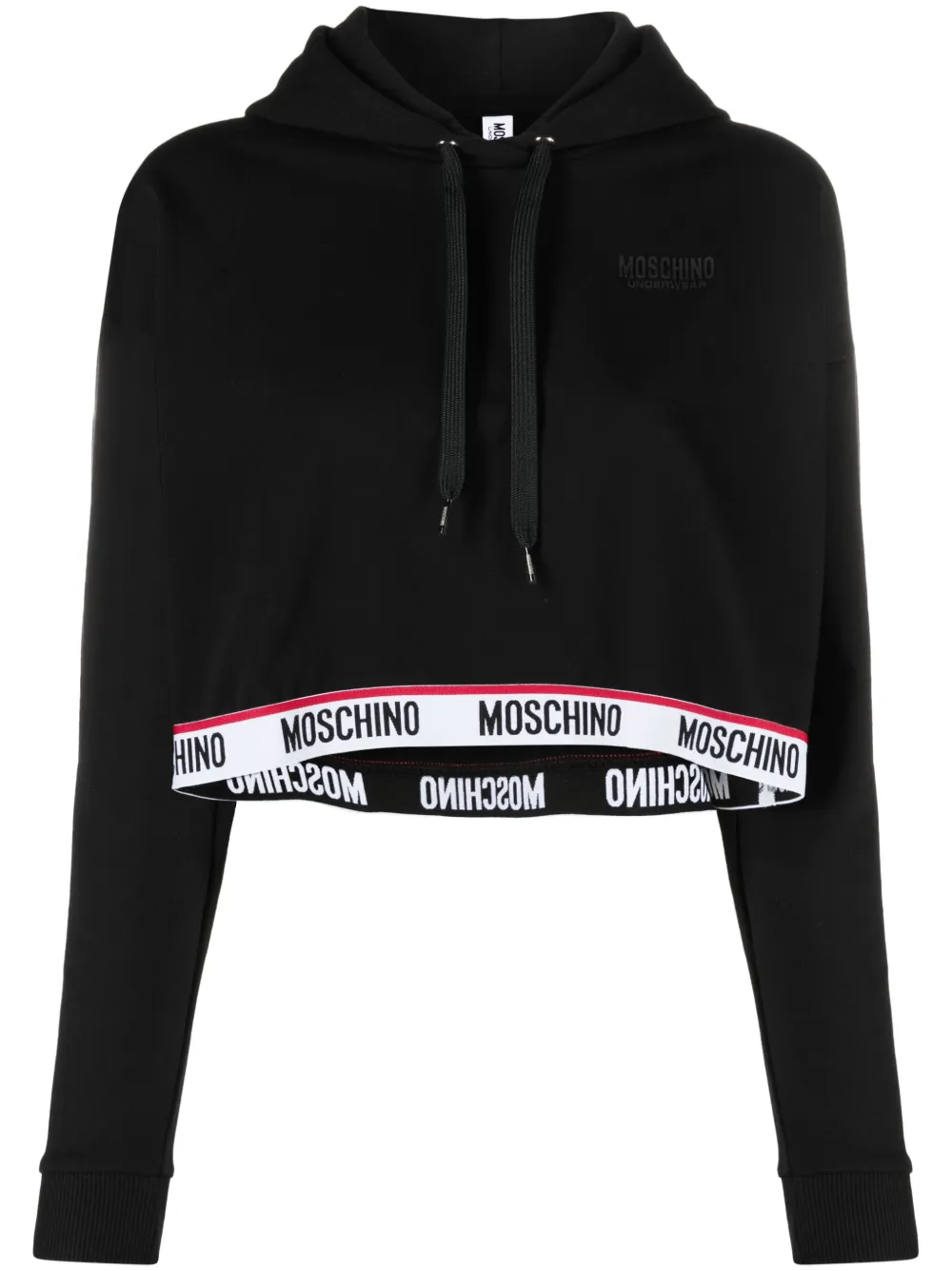 Moschino cropped logo-jacquard hoodie – Black