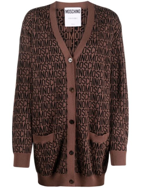 Moschino logo intarsia-pattern virgin wool cardi-coat