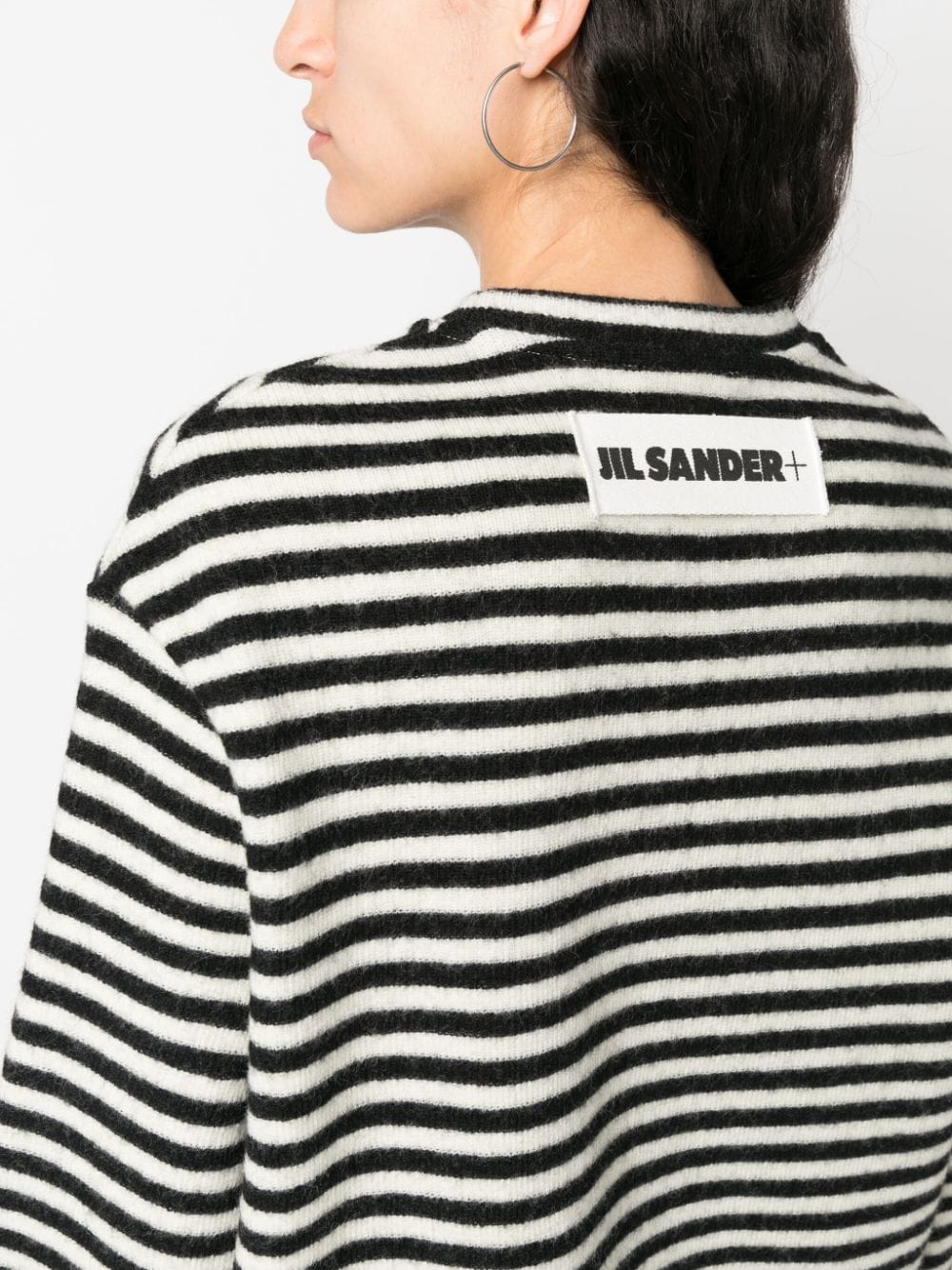 Shop Jil Sander Logo-patch Striped Wool Jumper In Black