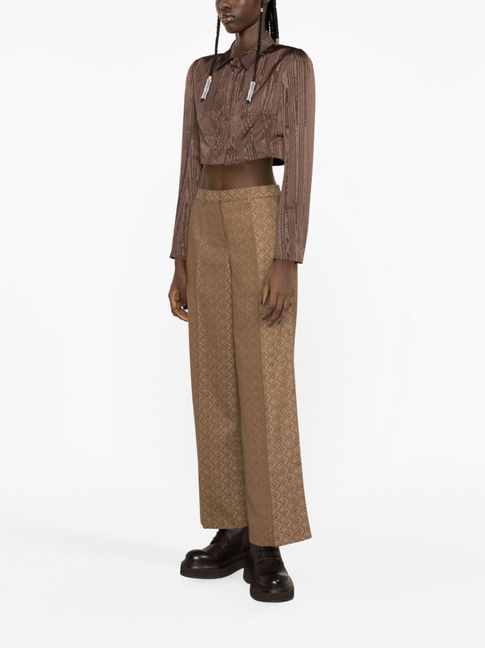 Shop Marine Serre Regenerated Moon Diamant Tailored Trousers In Brown