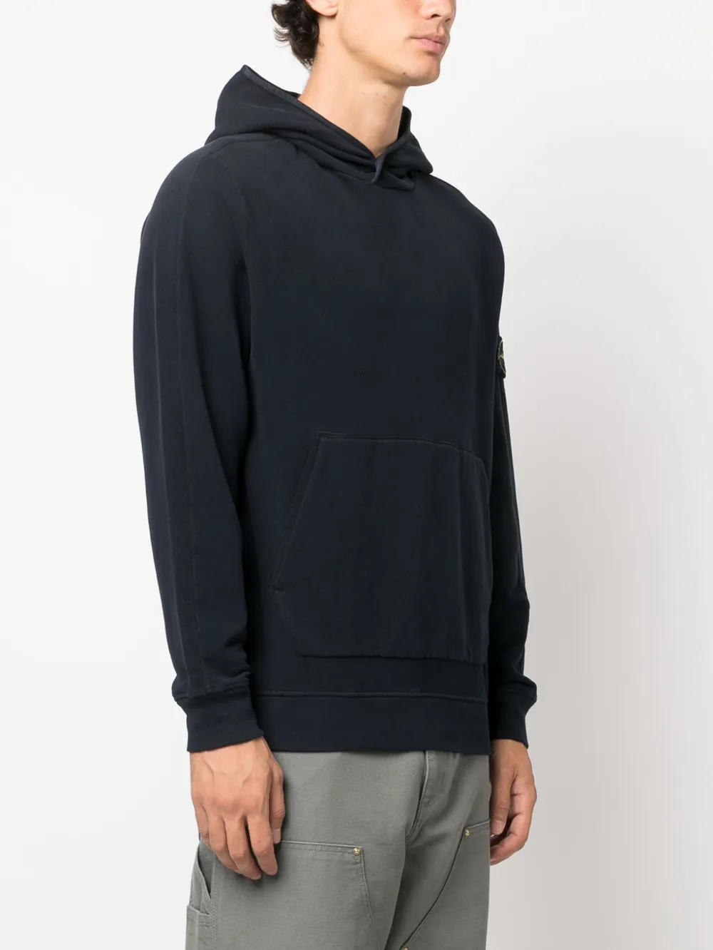 Shop Stone Island Compass-appliqué Cotton Hoodie In Blue