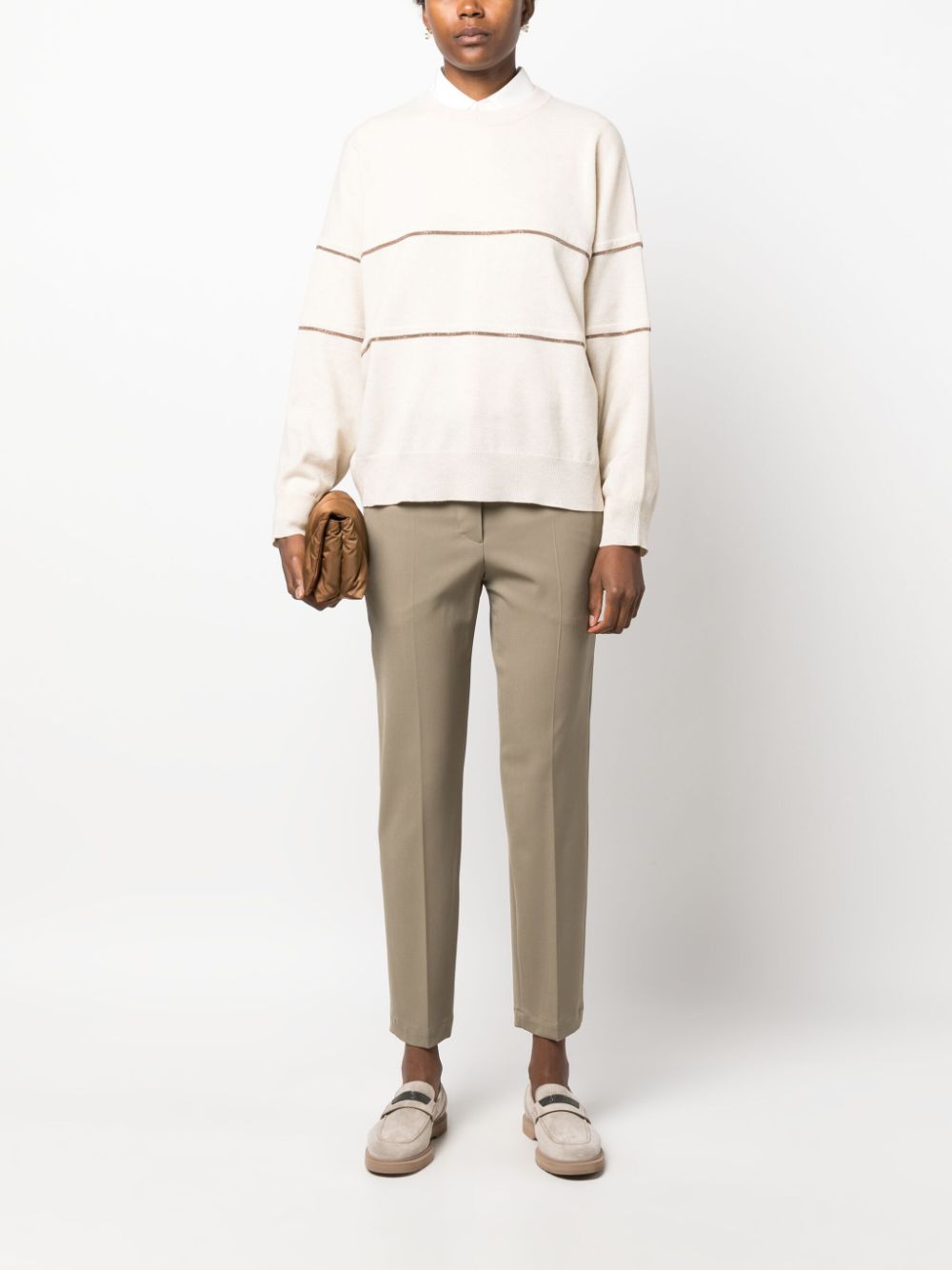 Brunello Cucinelli Monili chain-embellished cashmere jumper - Bruin