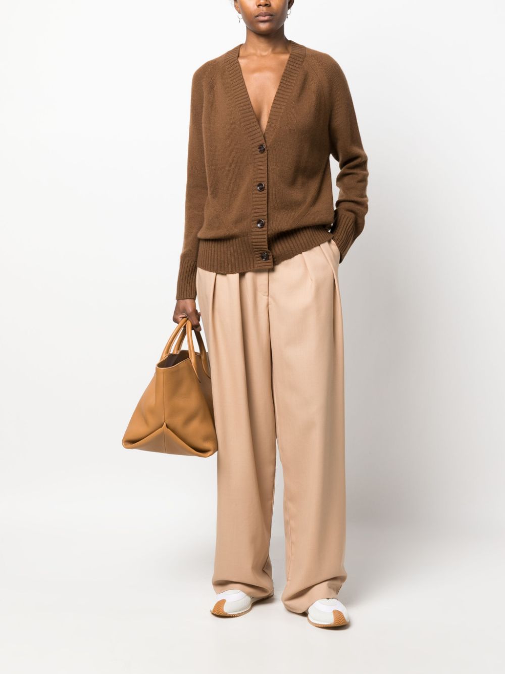 Shop Allude V-neck Cashmere Cardigan In Brown