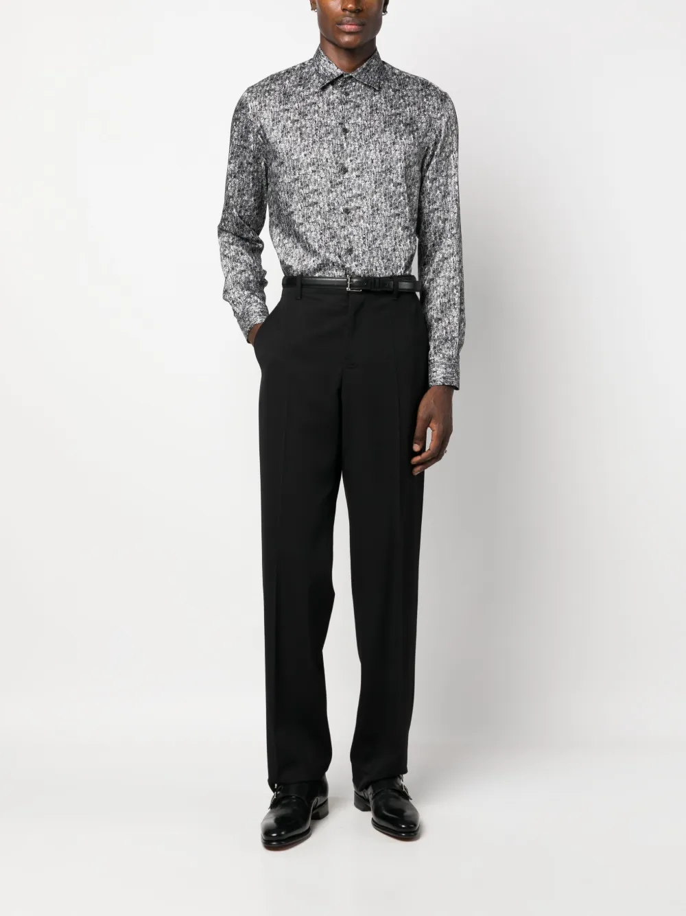 Emporio Armani Overhemd met chevron streep - Zwart
