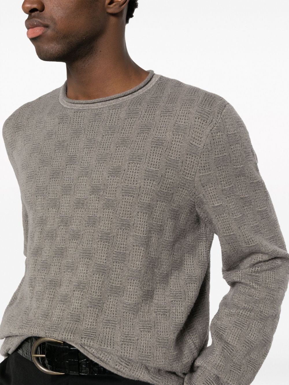 Shop Giorgio Armani Textured Fine-knit Jumper In Neutrals