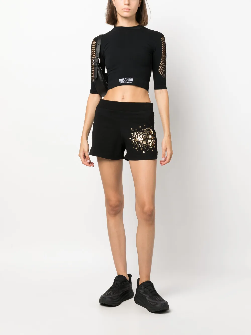 Moschino Shorts met metallic-effect - Zwart