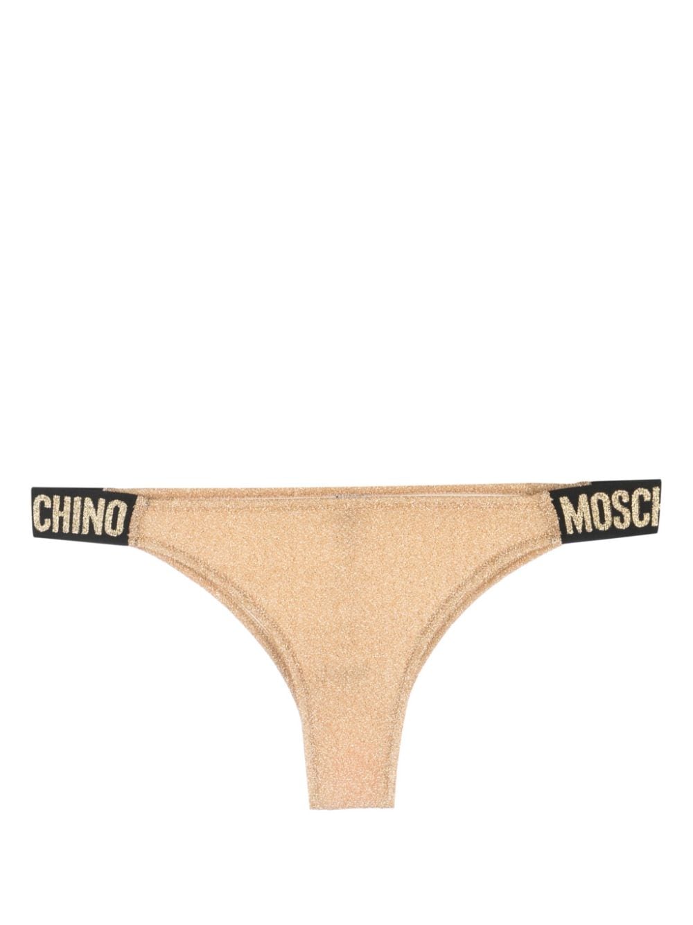 Moschino Logo-waistband Bikini Briefs In Gold
