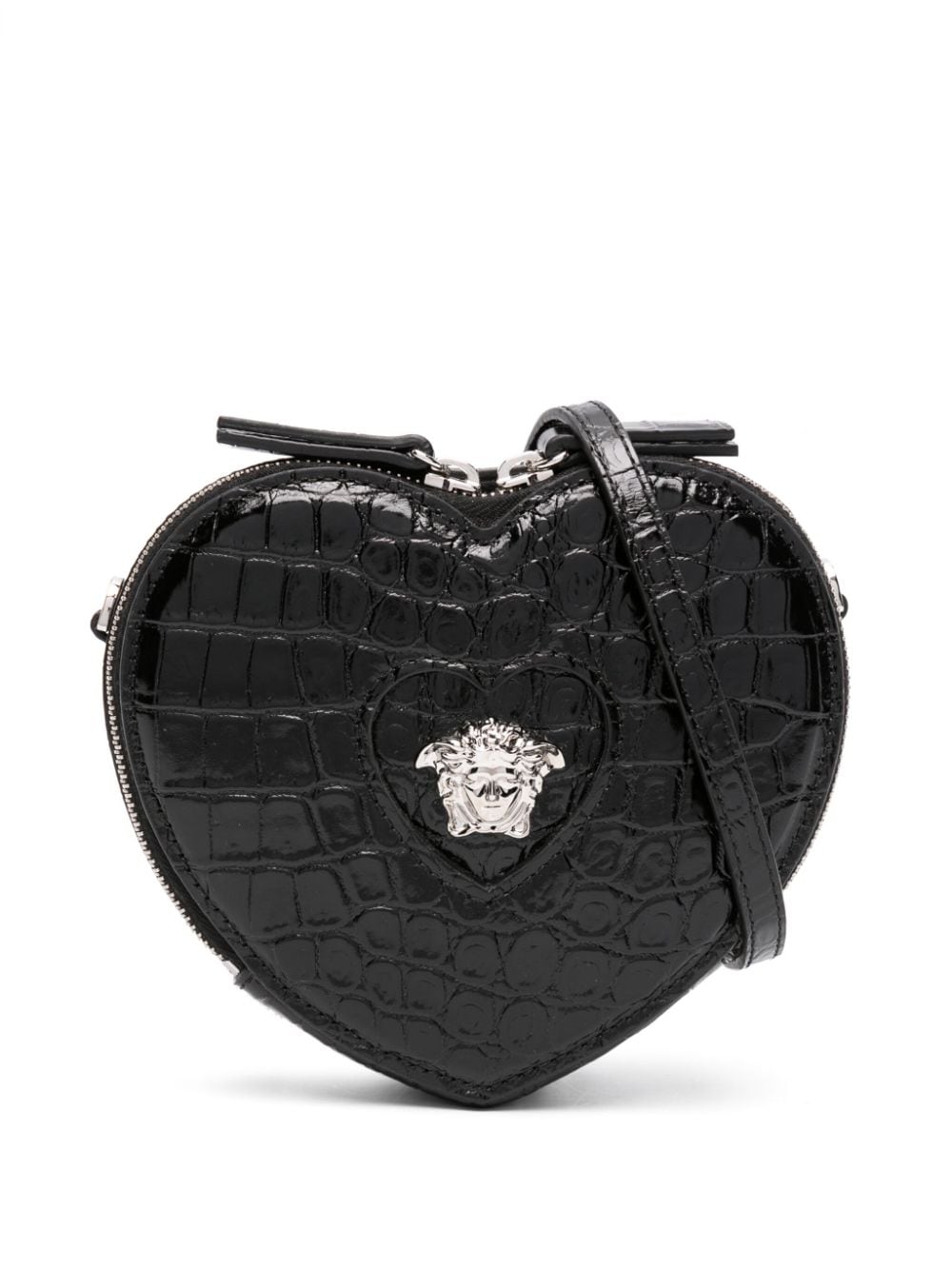 Shop Versace Heart-shaped Leather Bag In Black