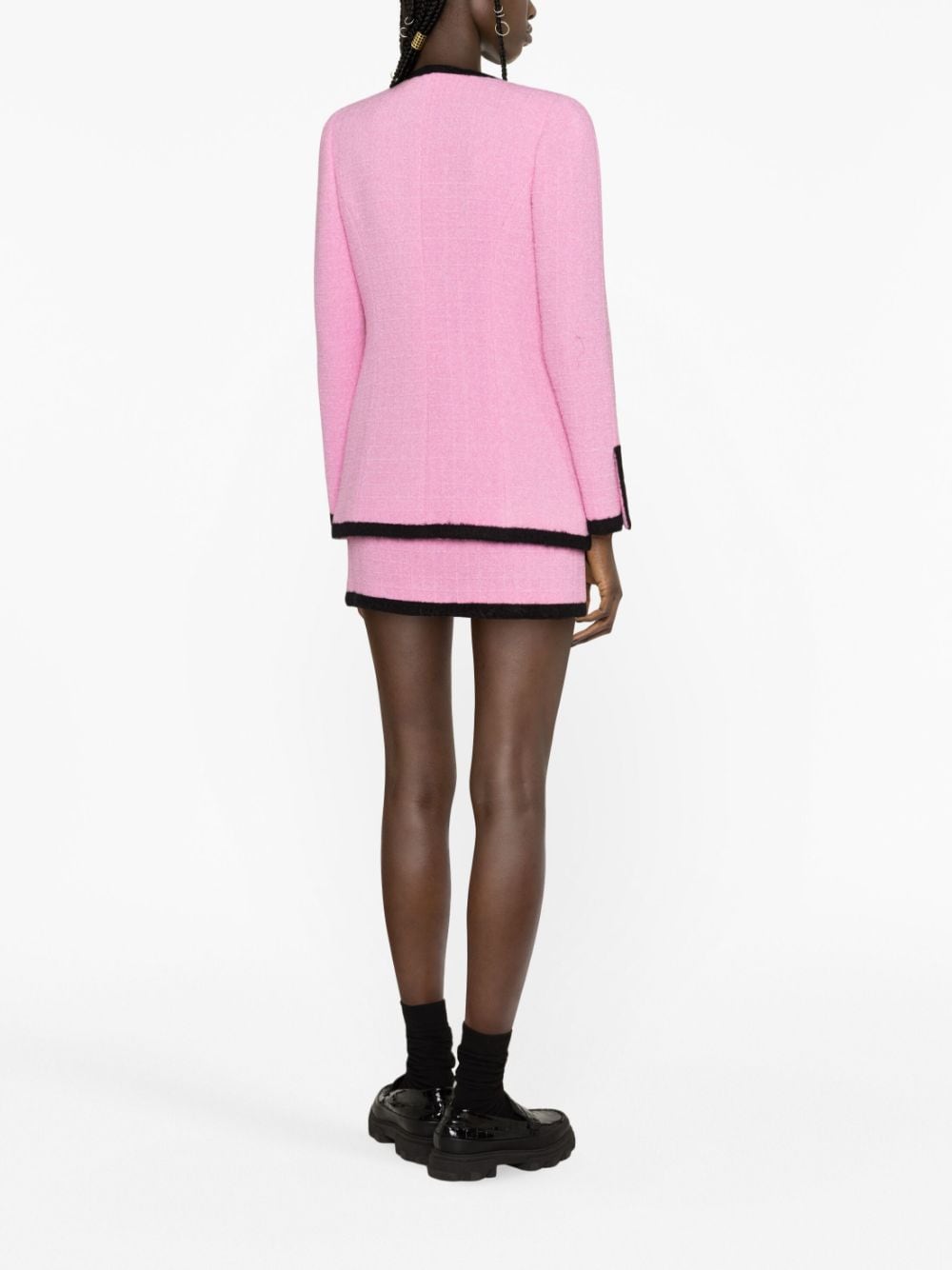 Shop Alessandra Rich Contrast-trim Bouclé Tweed Jacket In Pink