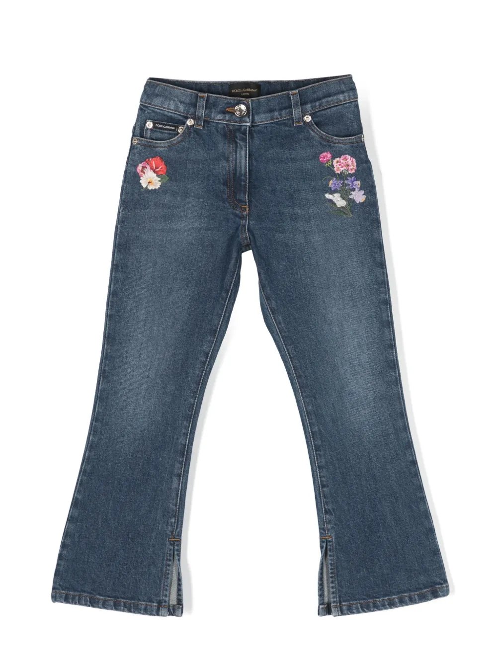 Dolce & Gabbana Rose Floral-embroidered Jeans In Blue