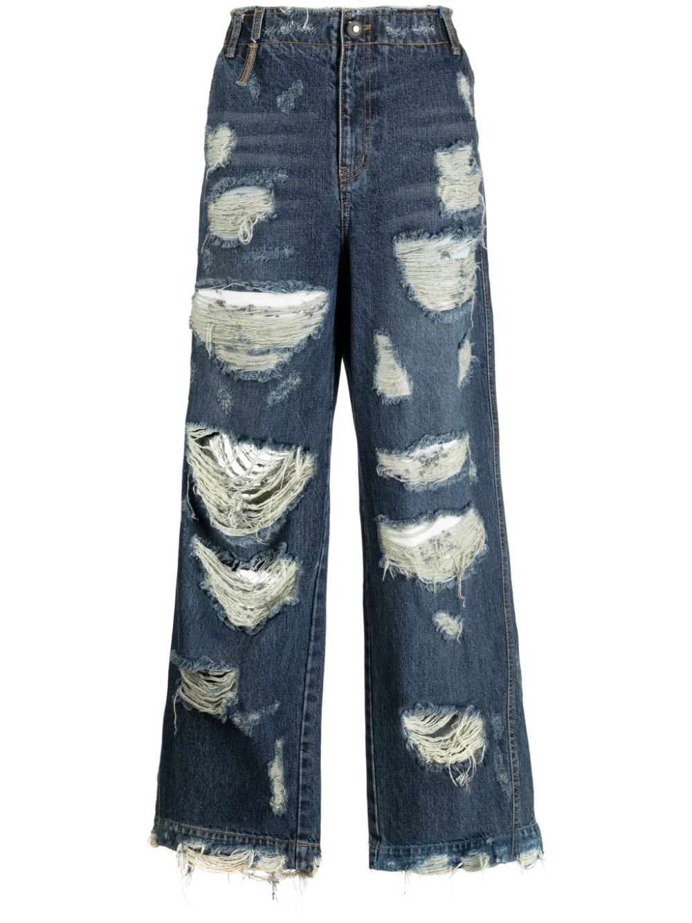 Shop Ader Error Distressed-effect Cotton Jeans In 蓝色