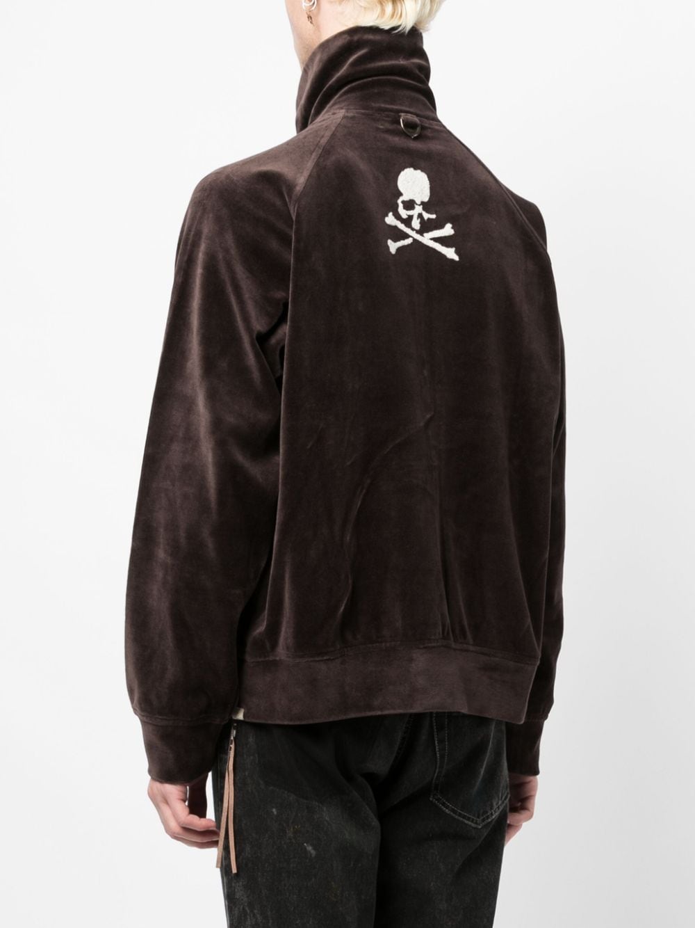 Shop Mastermind Japan Skull-embroidered Zip-up Jacket In Brown