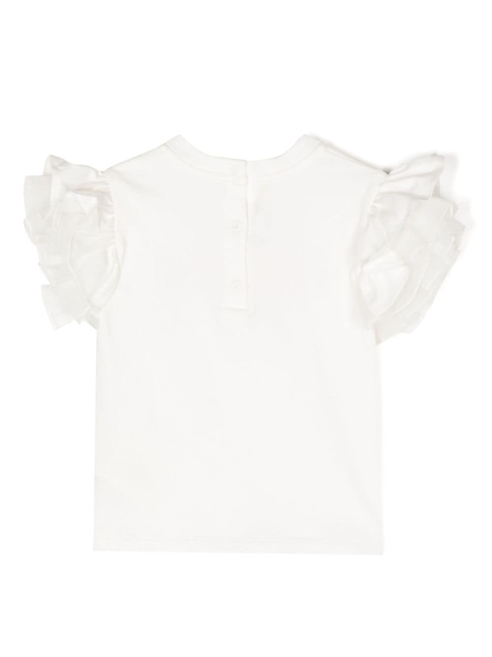 Shop Fendi Logo-embroidered Ruffled-sleeves T-shirt In White