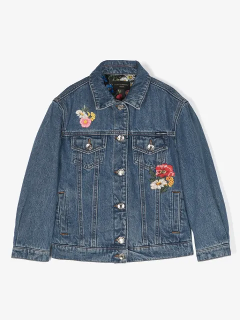 Dolce & Gabbana Kids chaqueta vaquera con bordado floral