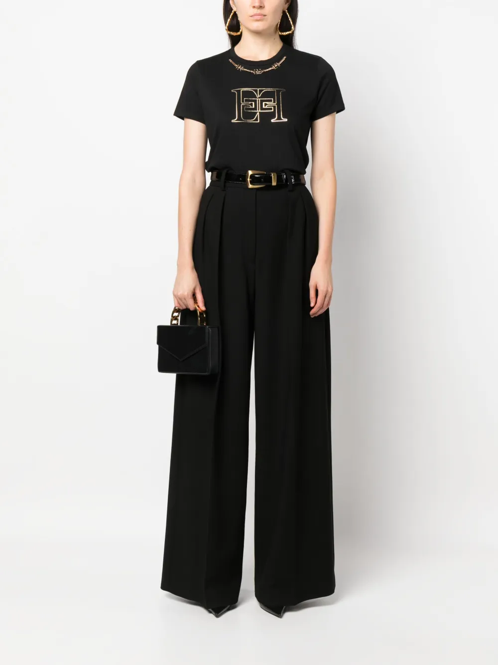 Elisabetta Franchi T-shirt verfraaid met ketting - Zwart