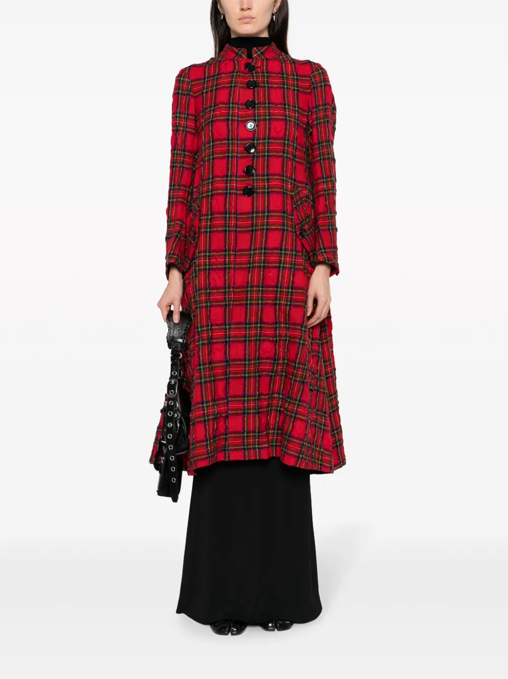 Comme Des Garçons tartan-check pattern single-breasted coat - 2 RED