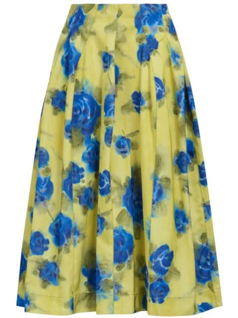 Marni rose-pattern print midi skirt