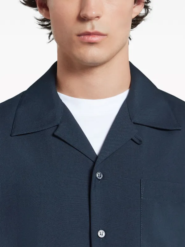 Marni camp-collar Virgin Wool Shirt | Blue | FARFETCH