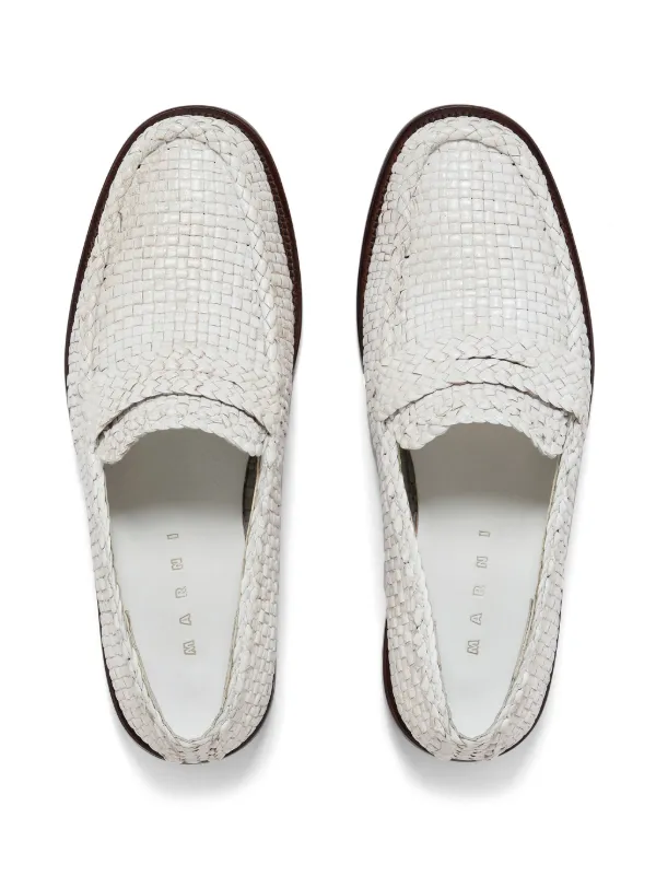MARNI シルバー ローファー Marni interwoven-design Leather Loafers | White | FARFETCH