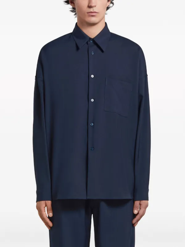 福袋売れ残りセール ロゴ Marni ウールシャツ JP FARFETCH | ブルー | トップス