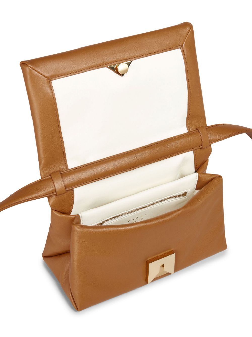 Shop Marni Small Prisma Leather Shoulder Bag In Braun