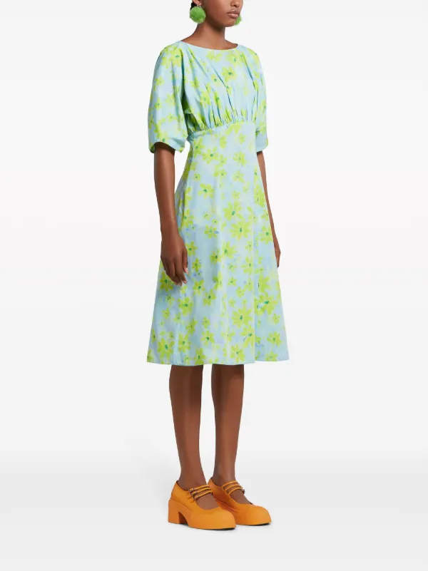【関税&送料込】Marni Dress Printed cotton midi dress in blue - Marni | Mytheresa