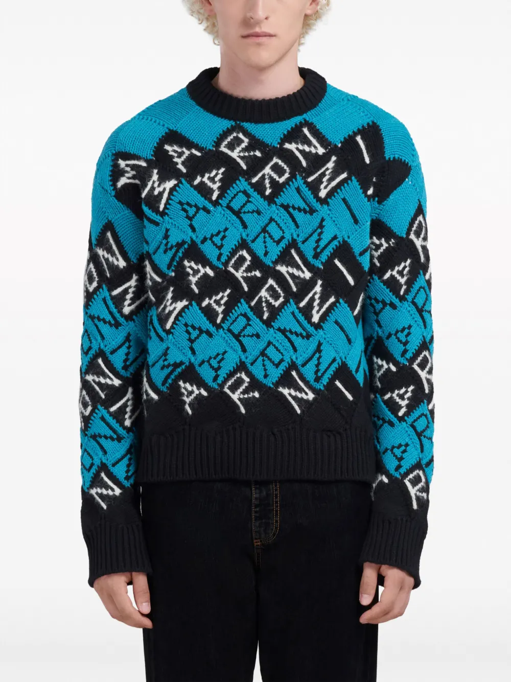  Marni Pull à Logo Intarsia - Bleu 