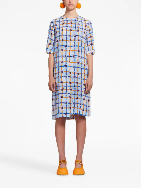 Marni floral-print Asymmetric Midi Dress | Blue | FARFETCH