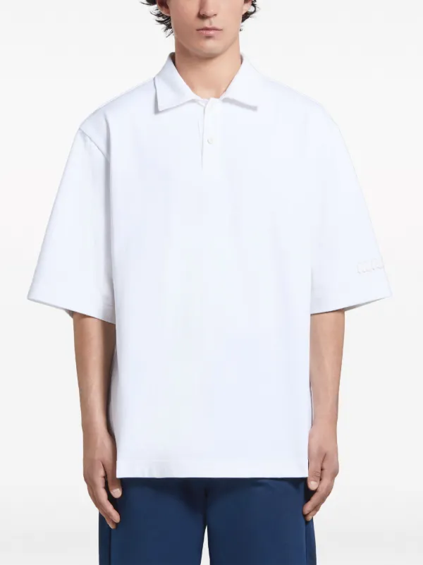 Marni logo-patch Cotton Polo Shirt | White | FARFETCH