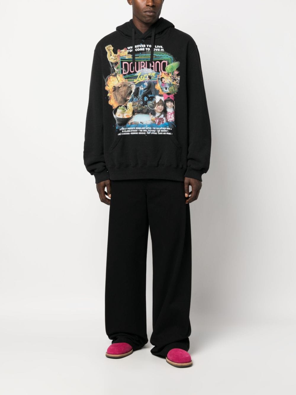 Doublet graphic-print cotton hoodie - Zwart
