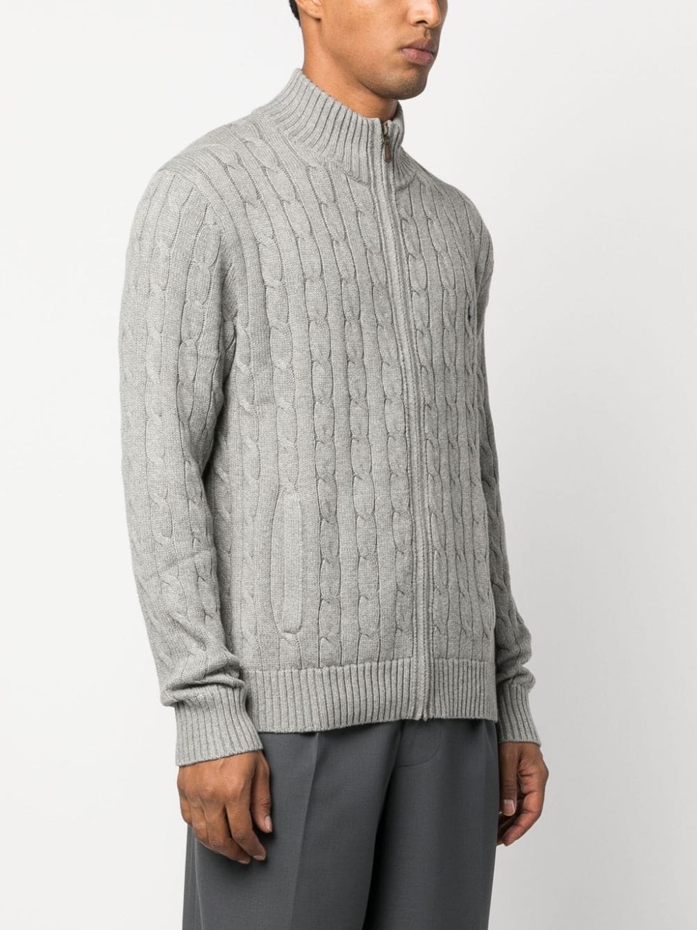 Shop Polo Ralph Lauren Polo Pony-motif Cable-knit Cardigan In Grey