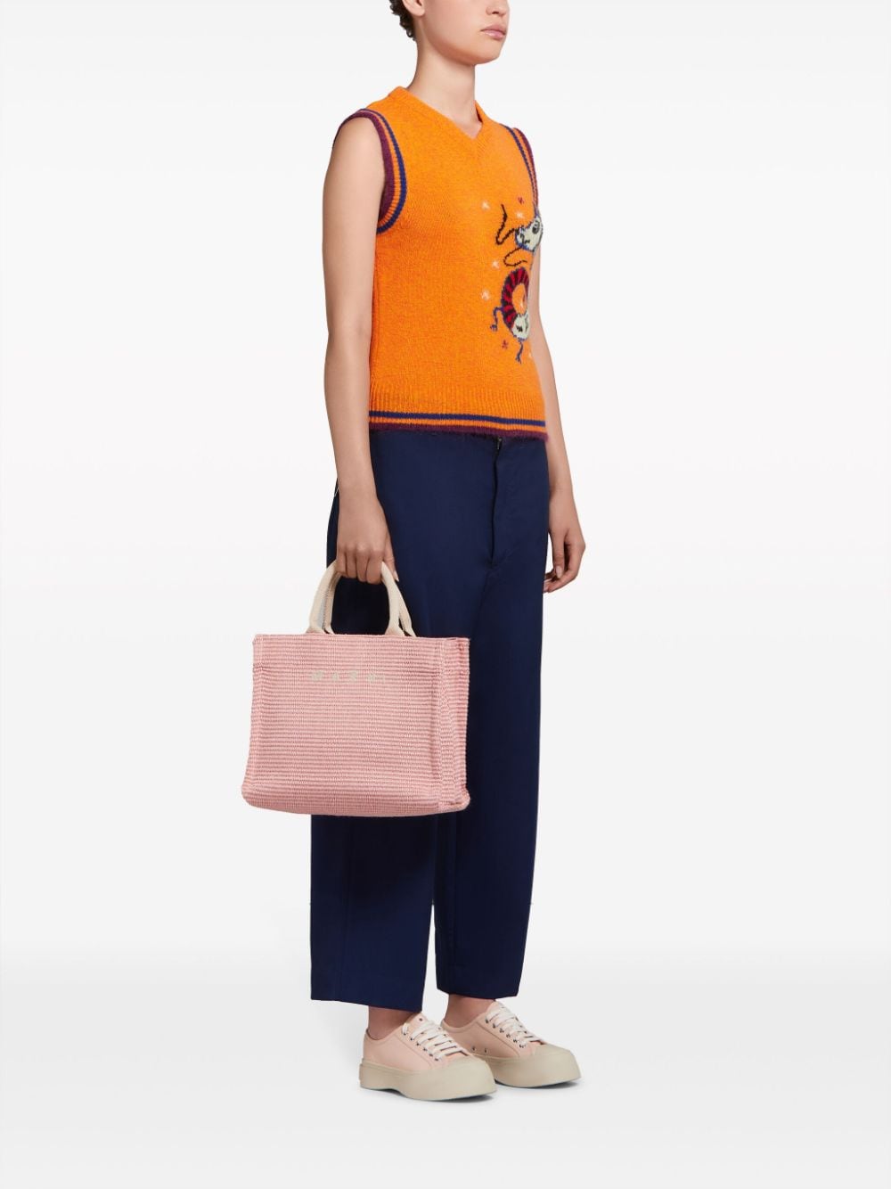 Shop Marni V-neck Wool Cashmere-blend Top In Orange