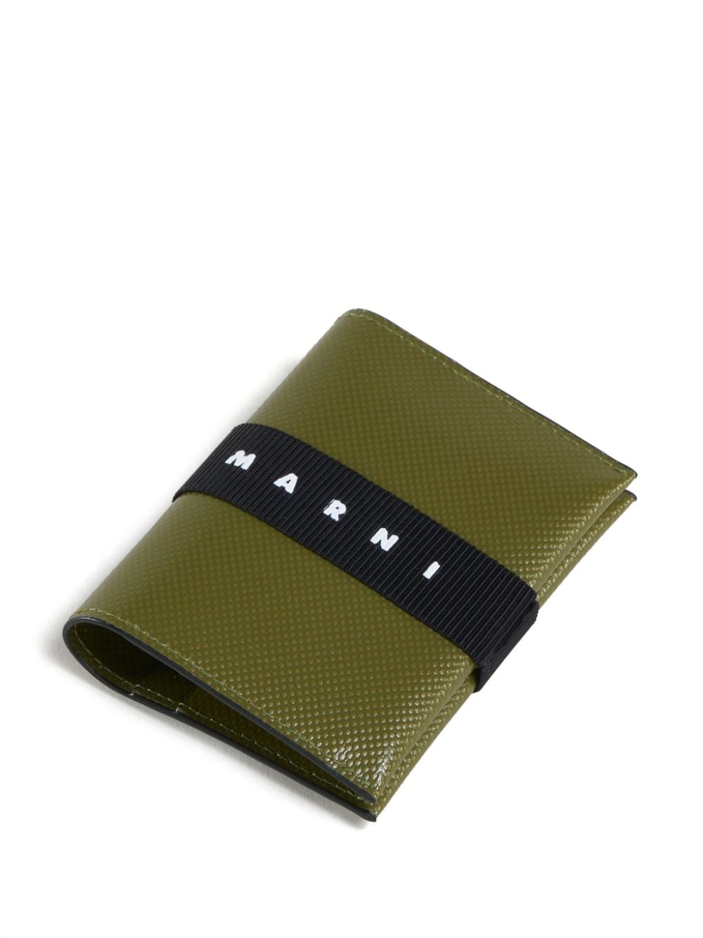 Shop Marni Logo-print Grosgrain-strap Card Holder In Green