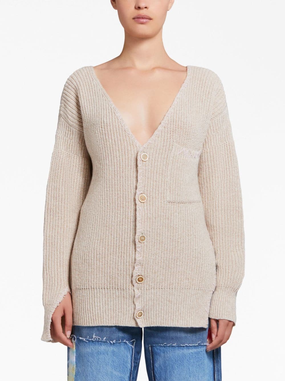 Shop Marni V-neck Virgin-wool Cardigan In Brown