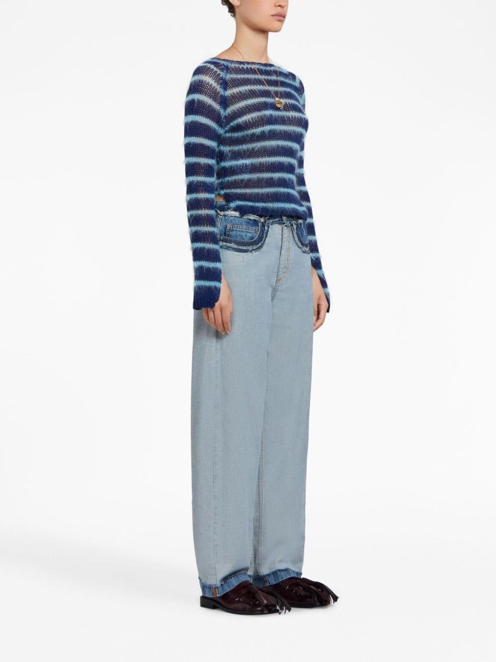 Shop Marni Panelled Mid-rise Wide-leg Jeans In Blue