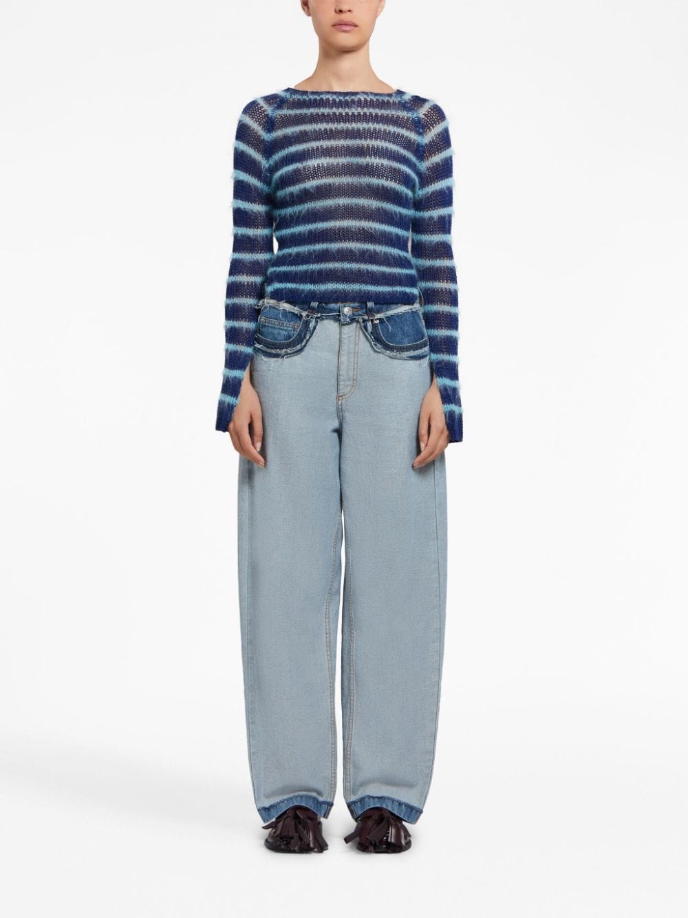 Shop Marni Panelled Mid-rise Wide-leg Jeans In Blue