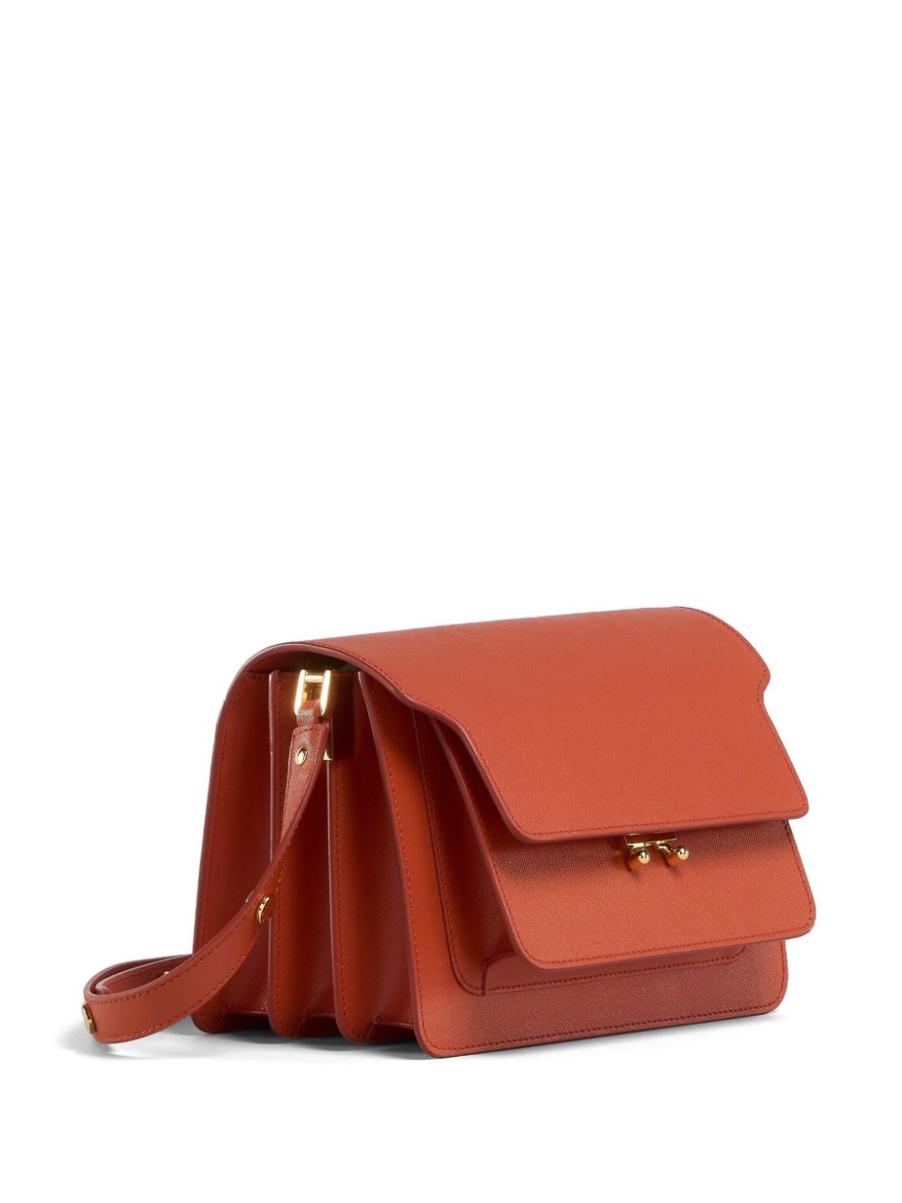 Shop Marni Medium Trunk Saffiano Leather Shoulder Bag In Brown
