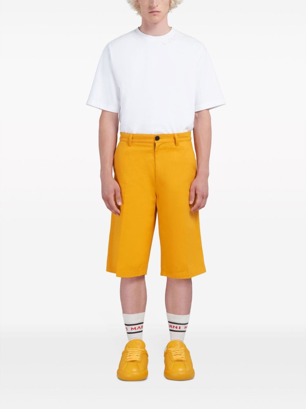 Shop Marni Logo-patch Knee-length Shorts In Yellow