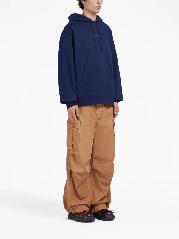 スウェット・トレーナー MARNI Logo print hoodie Blue Marni logo-print Cotton Hoodie | Blue | FARFETCH