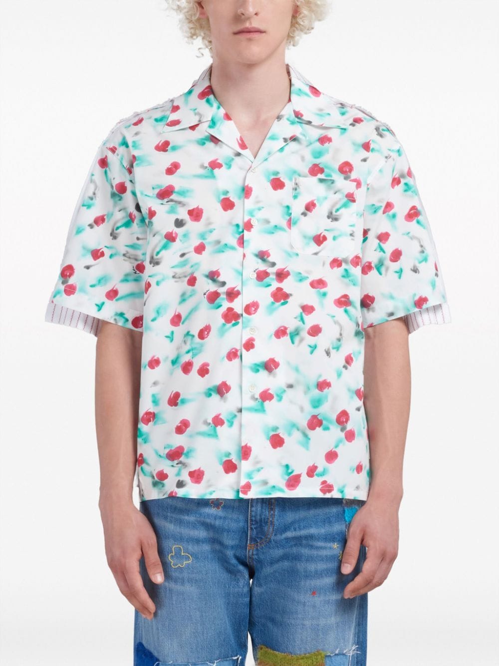 Shop Marni Mix-print Panelled Shirt In White