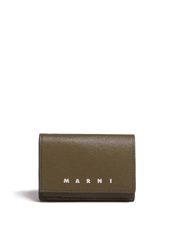 美品MARNI 三つ折り財布 オリーブグリーン 美品】MARNI マルニレザー製三つ折り財布オリーブグリーン